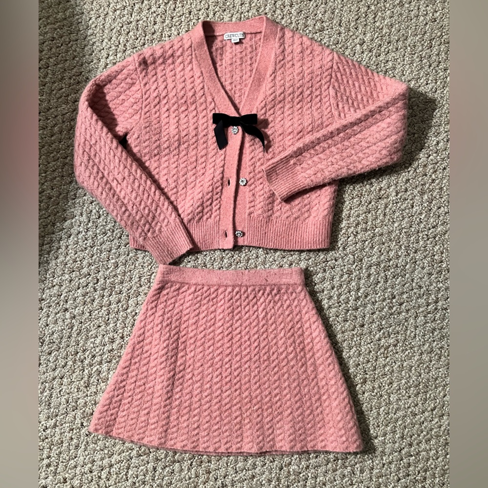 Kids JCrew Crewcuts Pink Textured Cardigan and Skirt Set
